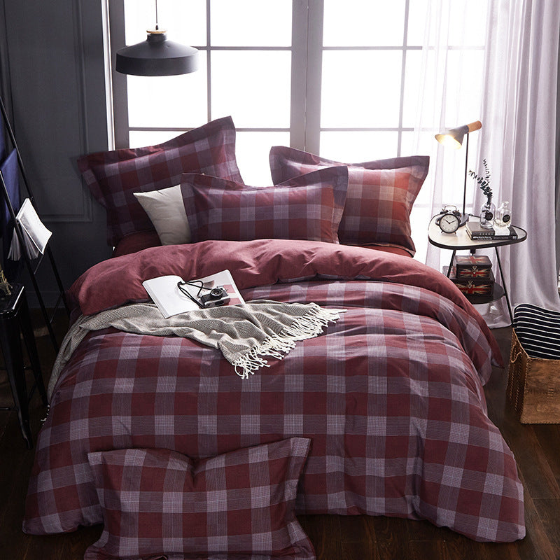 KTX-404371 Cotton Brushed Striped Plaid Four-Piece Set