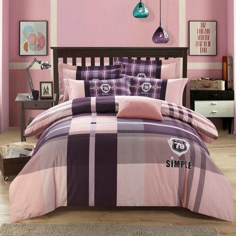 KTX-404371 Cotton Brushed Striped Plaid Four-Piece Set