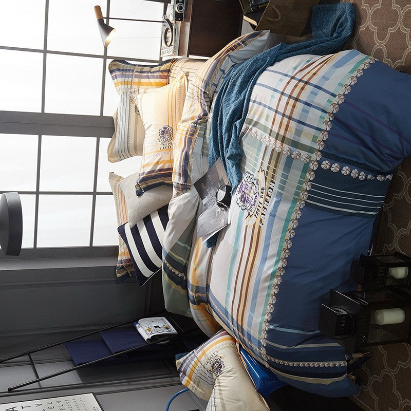 KTX-404371 Cotton Brushed Striped Plaid Four-Piece Set