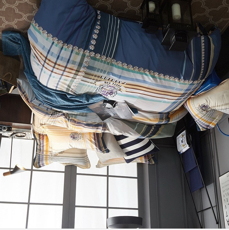 KTX-404371 Cotton Brushed Striped Plaid Four-Piece Set