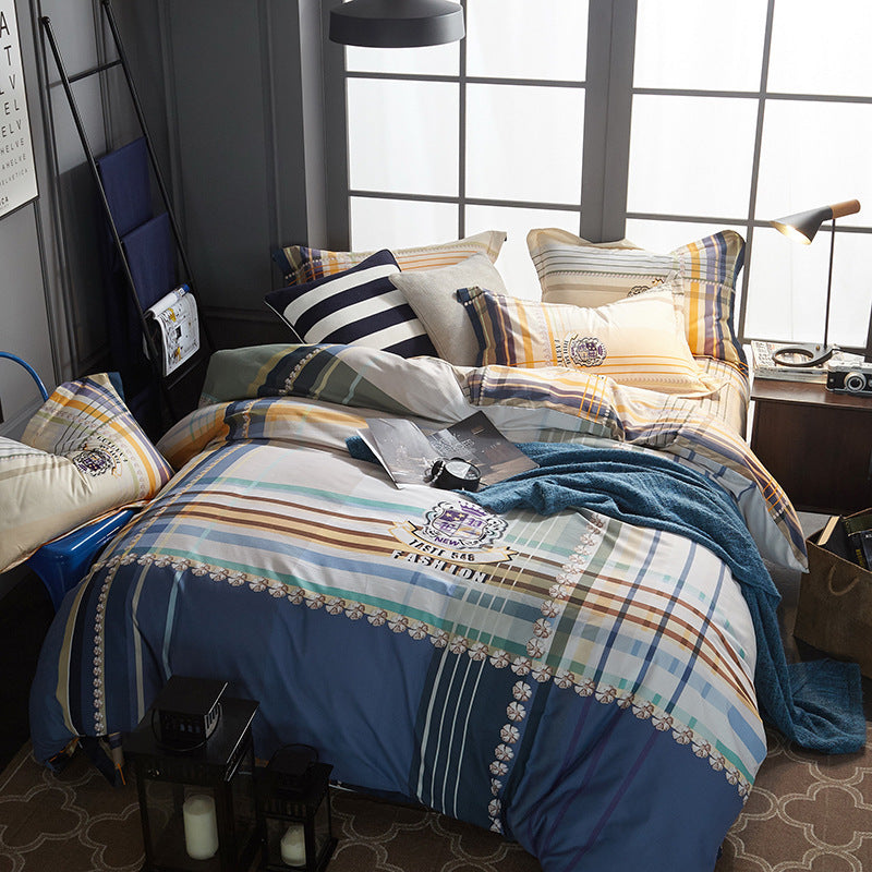 KTX-404371 Cotton Brushed Striped Plaid Four-Piece Set