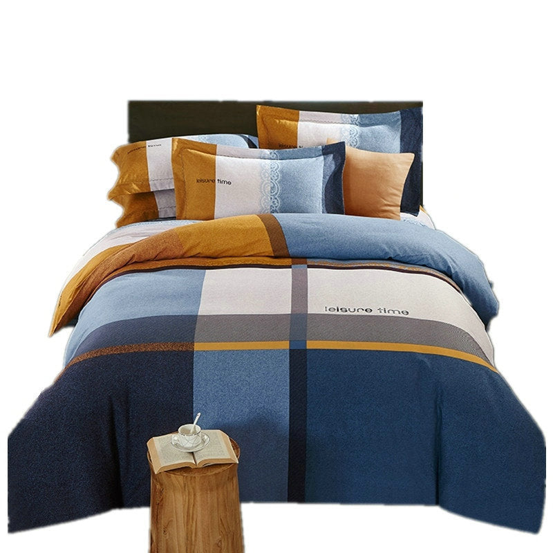 KTX-404371 Cotton Brushed Striped Plaid Four-Piece Set