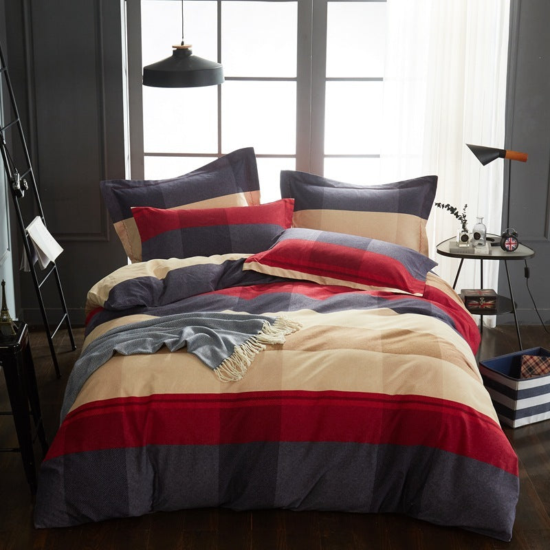 KTX-404371 Cotton Brushed Striped Plaid Four-Piece Set