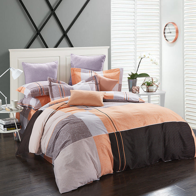 KTX-404371 Cotton Brushed Striped Plaid Four-Piece Set