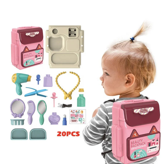 KTX-405203 Kids Makeup Play Set - 20 Pcs Cosmetic Toy Accessories in Pink Box for Role Play Ages 5-13 Years