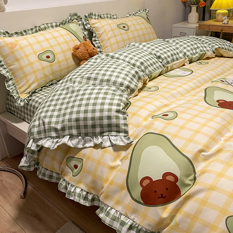 KTX-405203 Princess Style Four-Piece Heart Duvet Cover Set for Girls - Summer Bedding Collection in Various Lace Styles