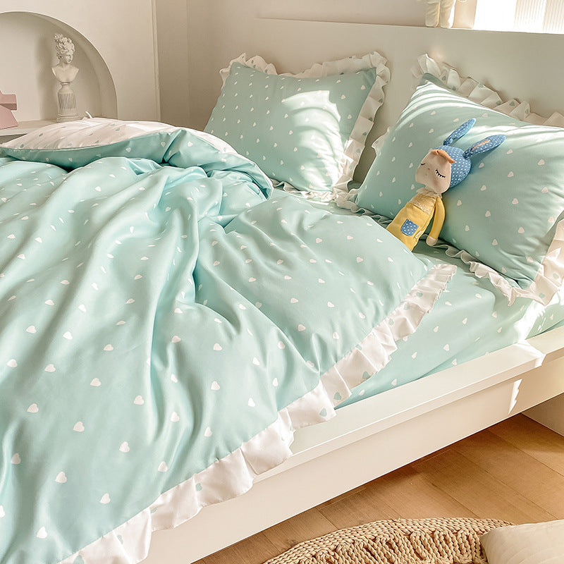 KTX-405203 Princess Style Four-Piece Heart Duvet Cover Set for Girls - Summer Bedding Collection in Various Lace Styles