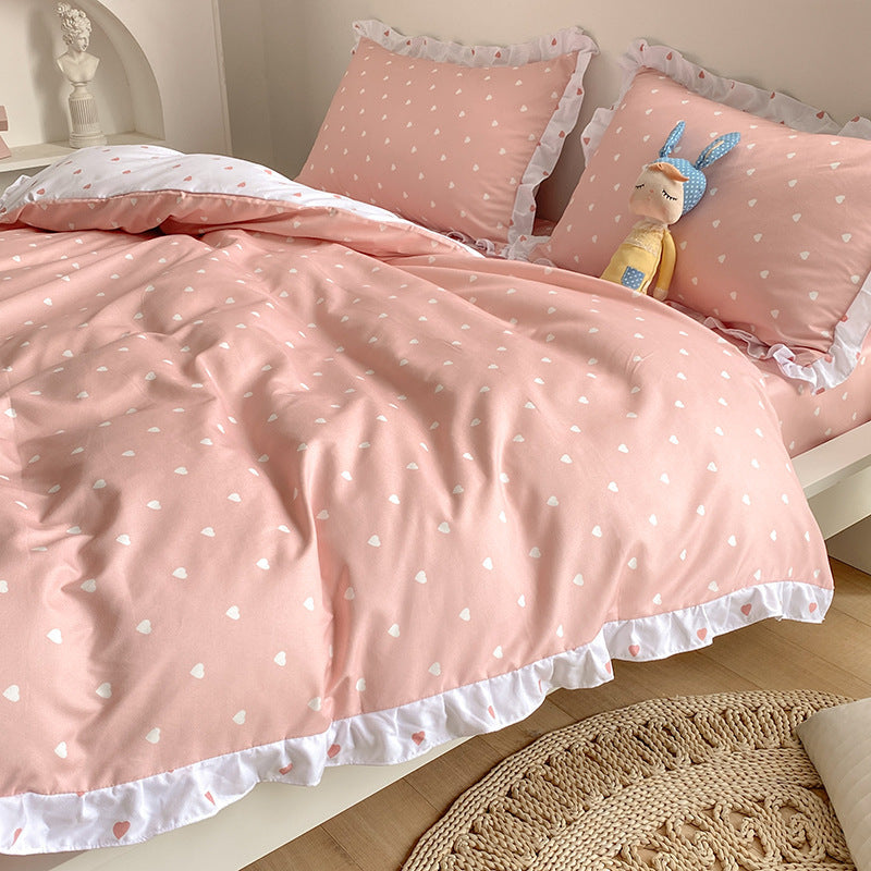 KTX-405203 Princess Style Four-Piece Heart Duvet Cover Set for Girls - Summer Bedding Collection in Various Lace Styles