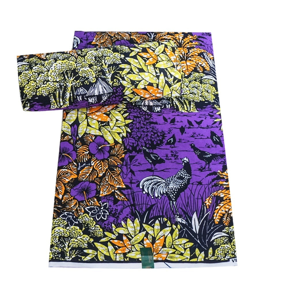 KTX-405203 Vibrant Plant Print African Wax Fabric - 6 Yards of Dutch Batik Fabric for Spring and Summer