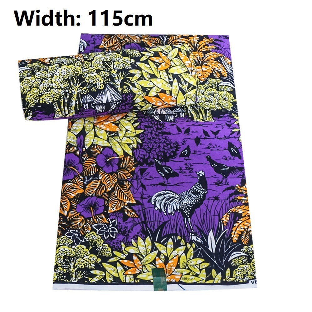 KTX-405203 Vibrant Plant Print African Wax Fabric - 6 Yards of Dutch Batik Fabric for Spring and Summer