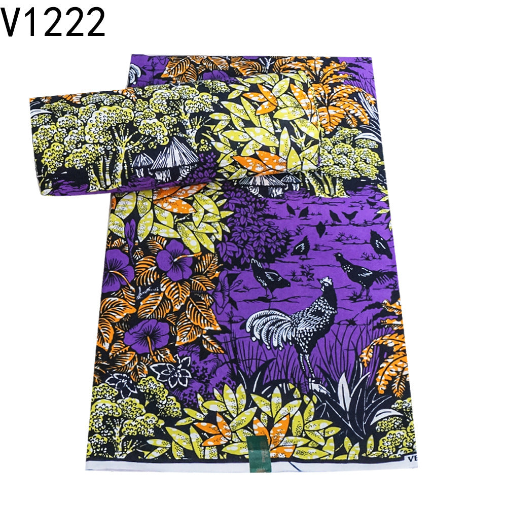 KTX-405203 Vibrant Plant Print African Wax Fabric - 6 Yards of Dutch Batik Fabric for Spring and Summer