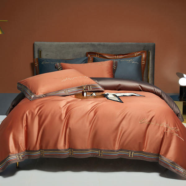 KTX-405523 Long-Staple Cotton Satin Embroidery Four-Piece Bedding Set in Various Colors