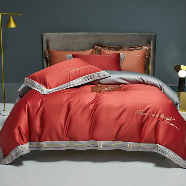 KTX-405523 Long-Staple Cotton Satin Embroidery Four-Piece Bedding Set in Various Colors