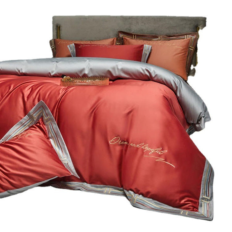 KTX-405523 Long-Staple Cotton Satin Embroidery Four-Piece Bedding Set in Various Colors