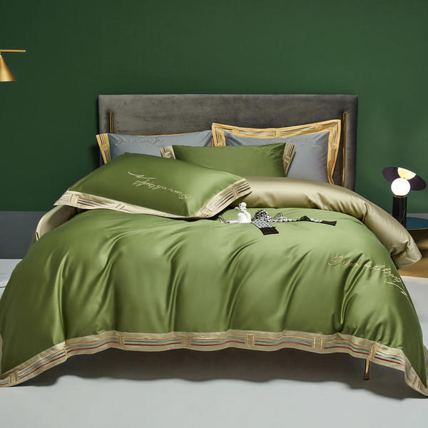 KTX-405523 Long-Staple Cotton Satin Embroidery Four-Piece Bedding Set in Various Colors
