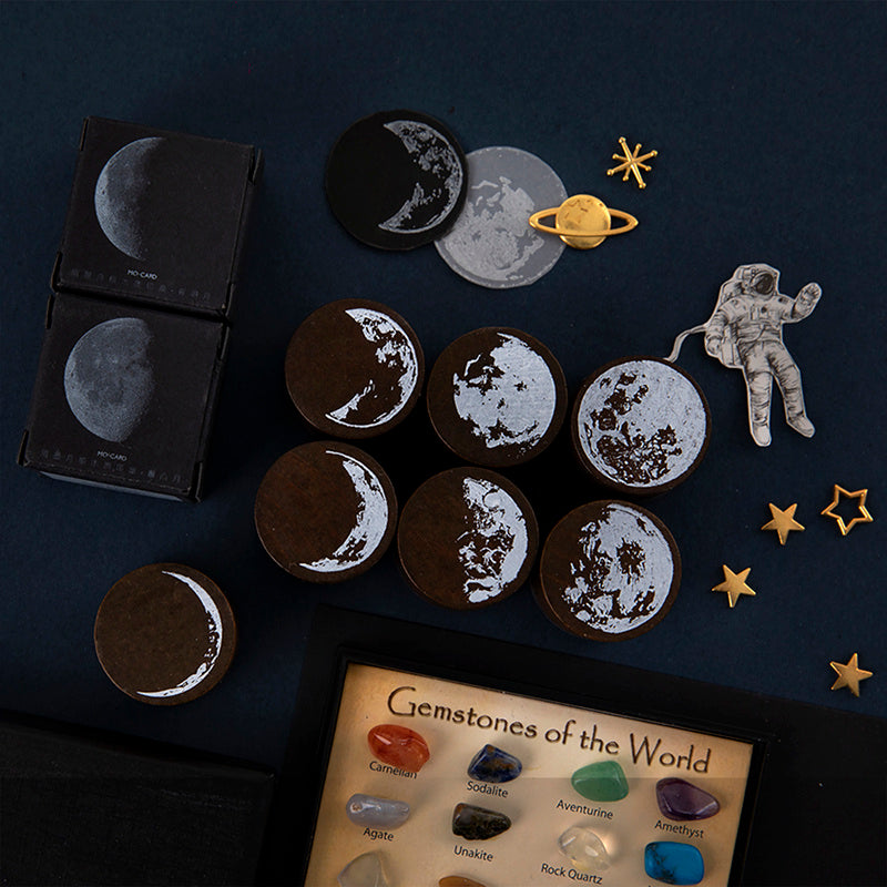 KTX-406355 Moon Phase Wooden Stamp Seal - 25mm Log and Rubber Material, Ideal for Oily Ink Pads