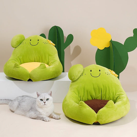 KTX-406803 Cozy Cactus Cat Bed with Removable Washable Cushion in Green Crystal Velvet