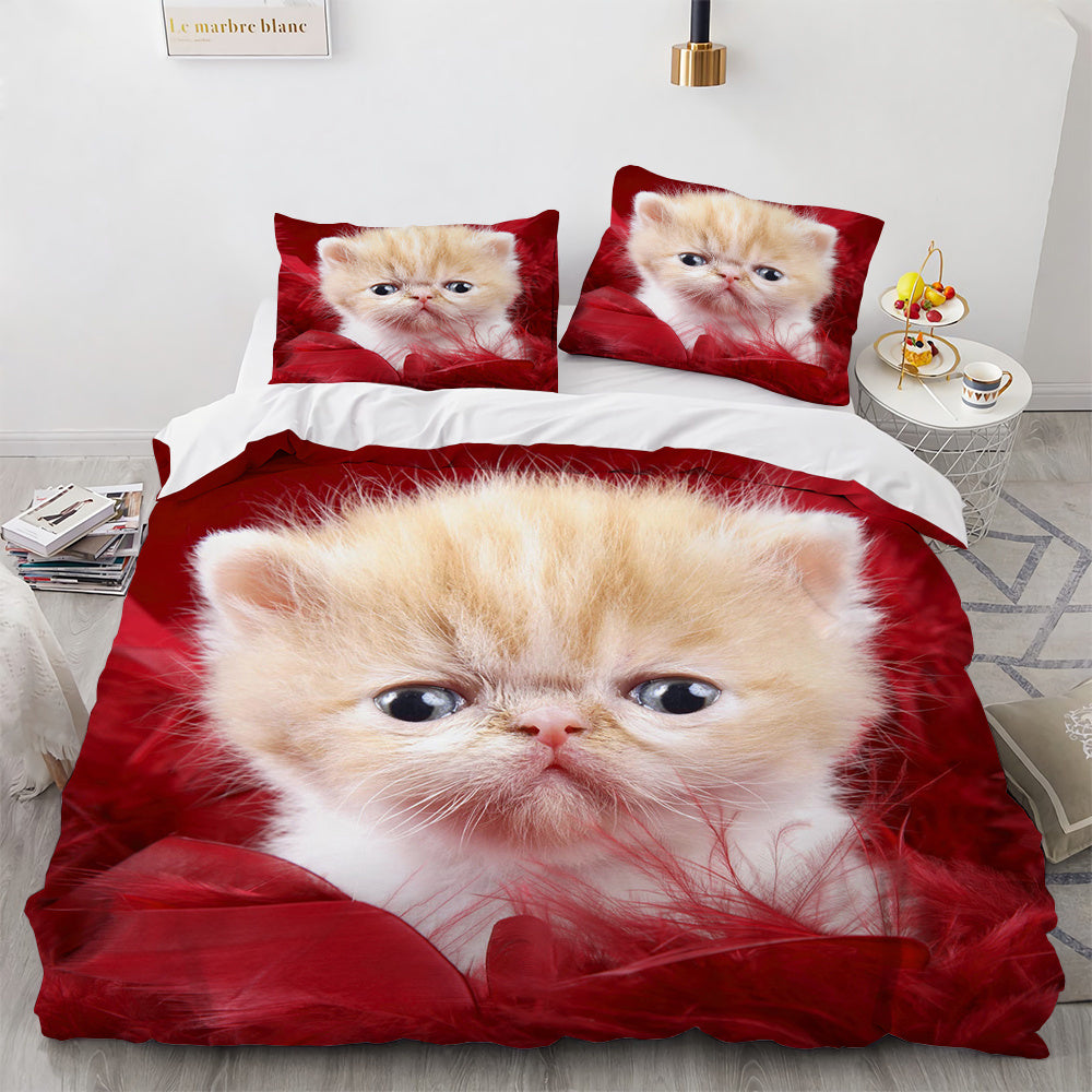 KTX-406995 Cute White Cat Bedding Set for Girls - Duvet Cover, Available in Multiple Sizes