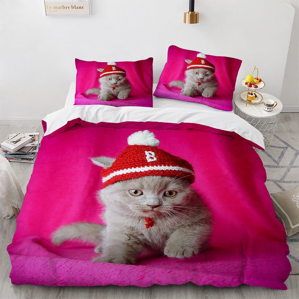 KTX-406995 Cute White Cat Bedding Set for Girls - Duvet Cover, Available in Multiple Sizes