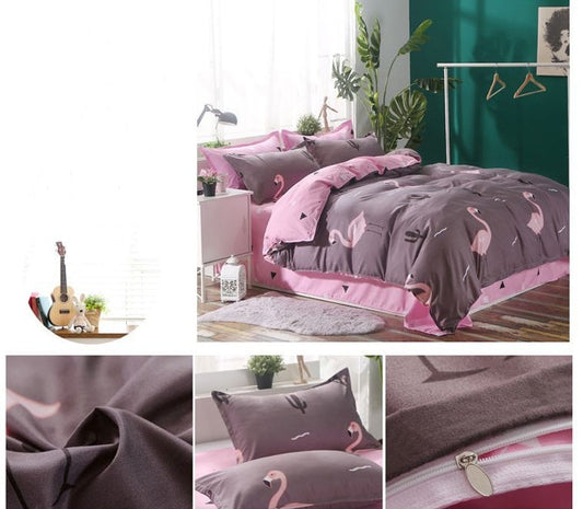 KTX-407827 Flamingo Floral Four-Piece Quilt Set in Pink - Available in Multiple Bed Sizes