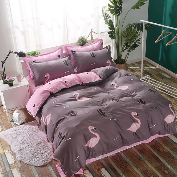 KTX-407827 Flamingo Floral Four-Piece Quilt Set in Pink - Available in Multiple Bed Sizes