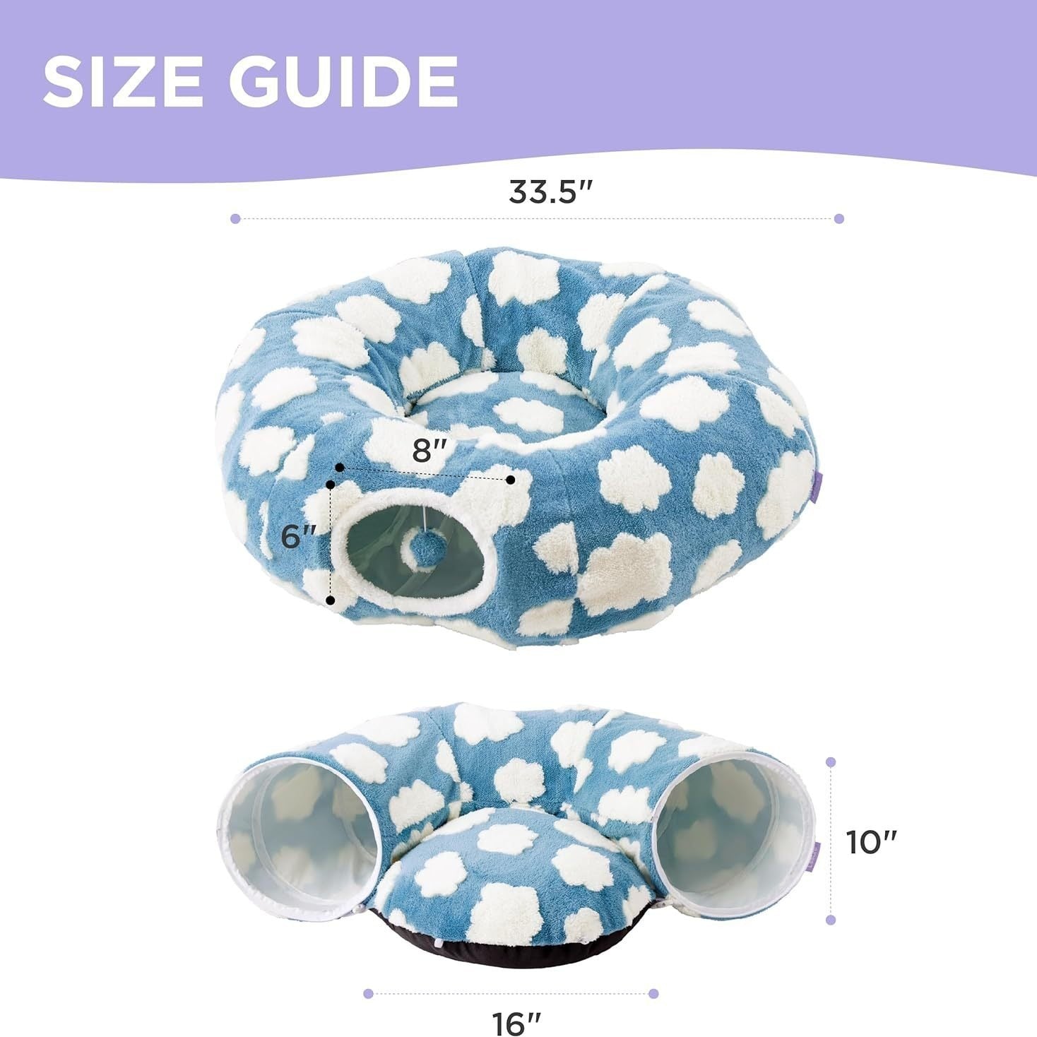 KTX-407955 Foldable Light Cloud Donut Cat Tunnel Nest - Cozy Cloth Bed for Cats, 80x26x20cm, Blue