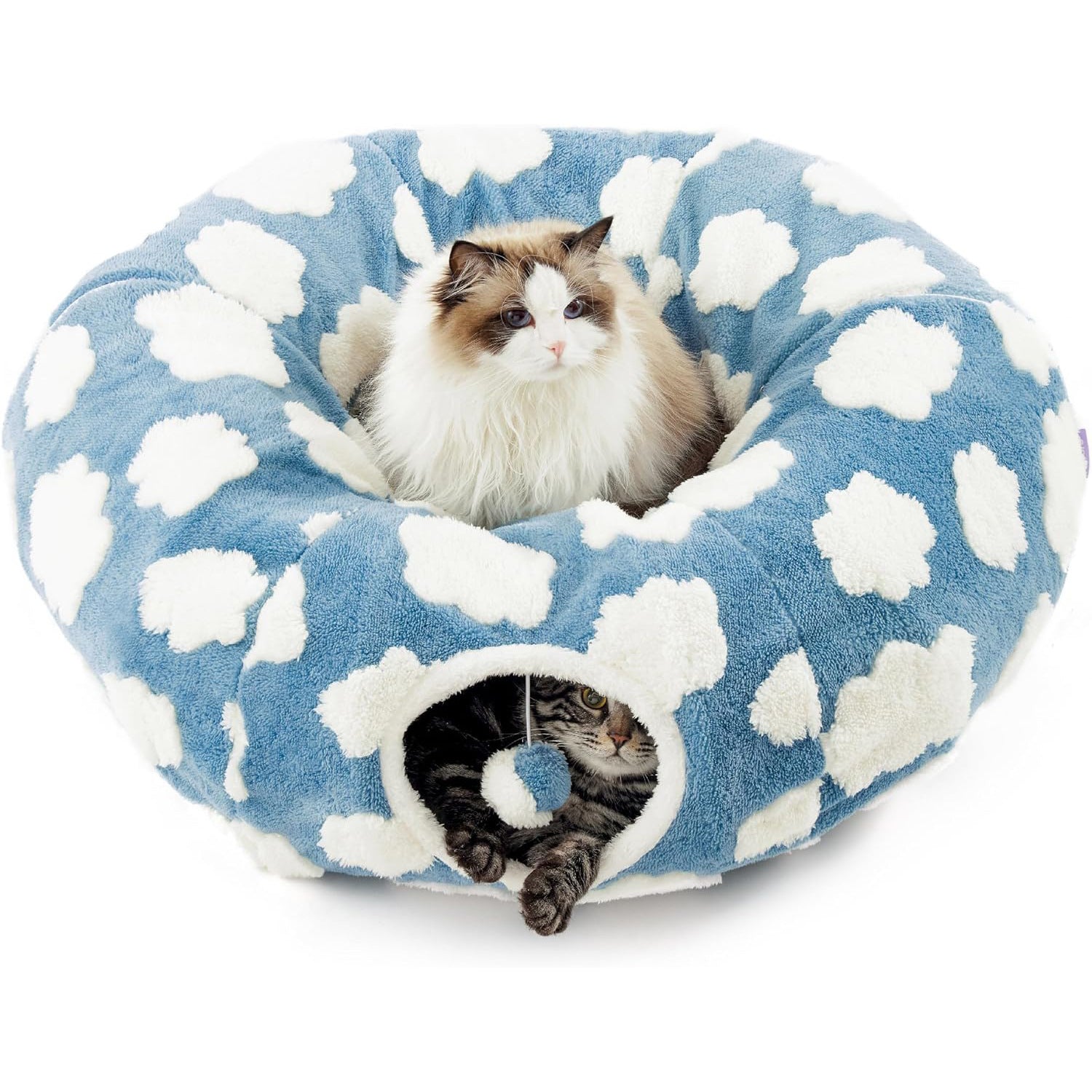KTX-407955 Foldable Light Cloud Donut Cat Tunnel Nest - Cozy Cloth Bed for Cats, 80x26x20cm, Blue