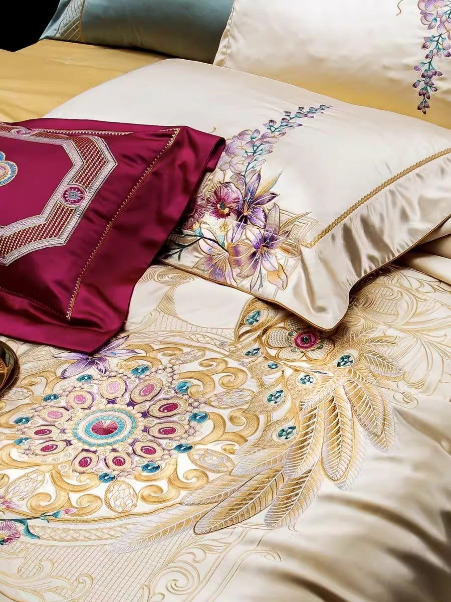 KTX-408147 Silk Cotton Embroidered Four-Piece Bedding Set for Standard and Plus Size Beds