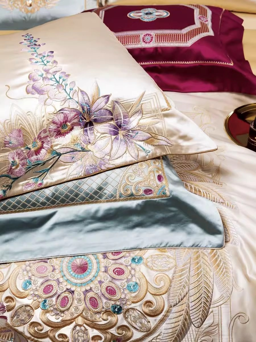 KTX-408147 Silk Cotton Embroidered Four-Piece Bedding Set for Standard and Plus Size Beds