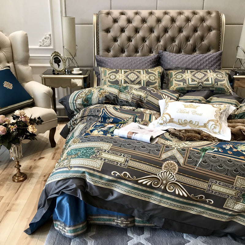 KTX-408595 Digital Printed Cotton Fitted Sheet Bedding Set in Multiple Styles and Sizes