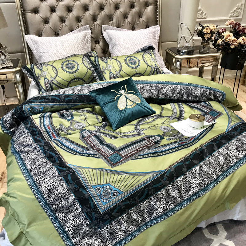 KTX-408595 Digital Printed Cotton Fitted Sheet Bedding Set in Multiple Styles and Sizes
