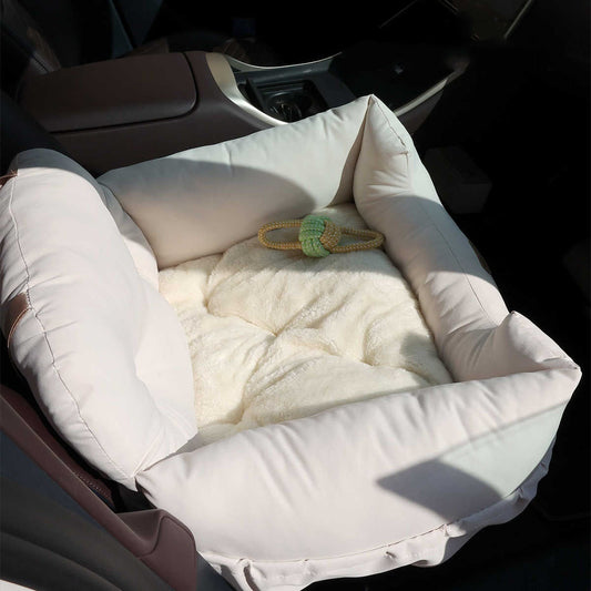 KTX-409107 Milky White Suede Pet Car Nest Kennel Seat with PP Cotton Lining - Free Size 50x40x30cm