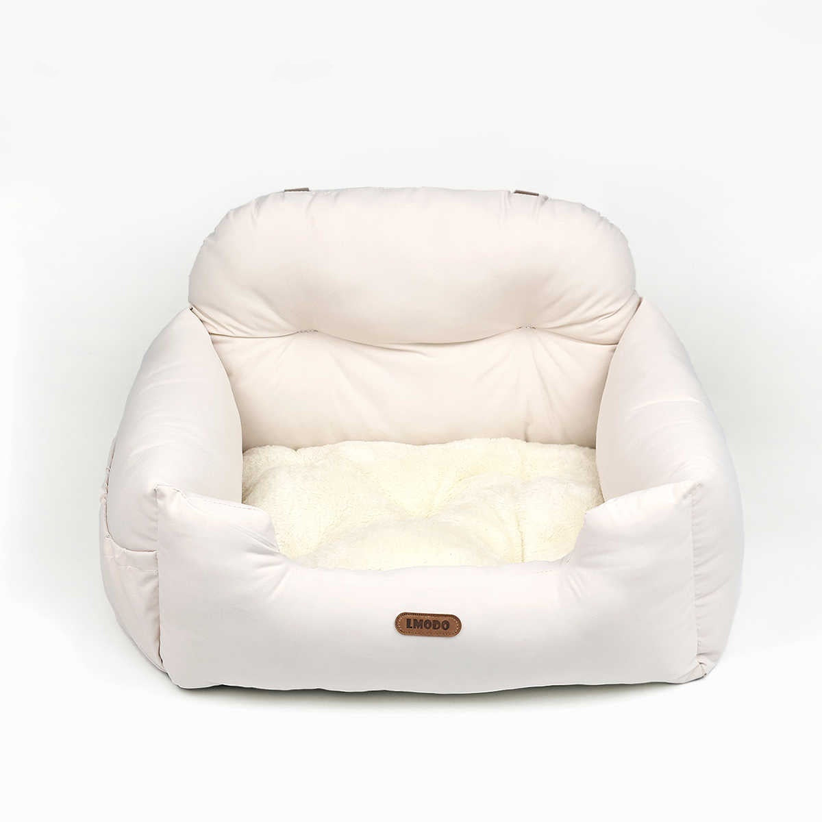 KTX-409107 Milky White Suede Pet Car Nest Kennel Seat with PP Cotton Lining - Free Size 50x40x30cm