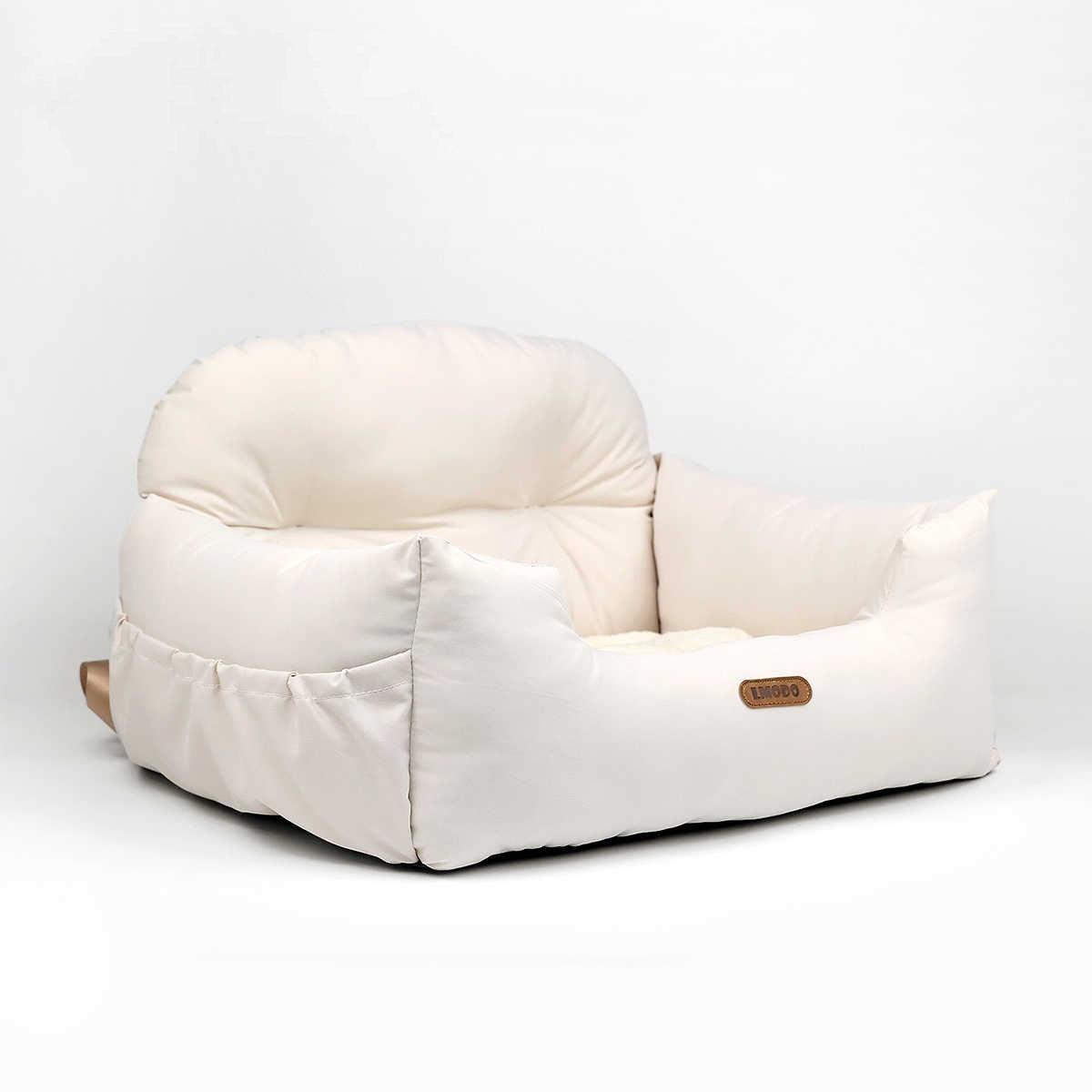 KTX-409107 Milky White Suede Pet Car Nest Kennel Seat with PP Cotton Lining - Free Size 50x40x30cm