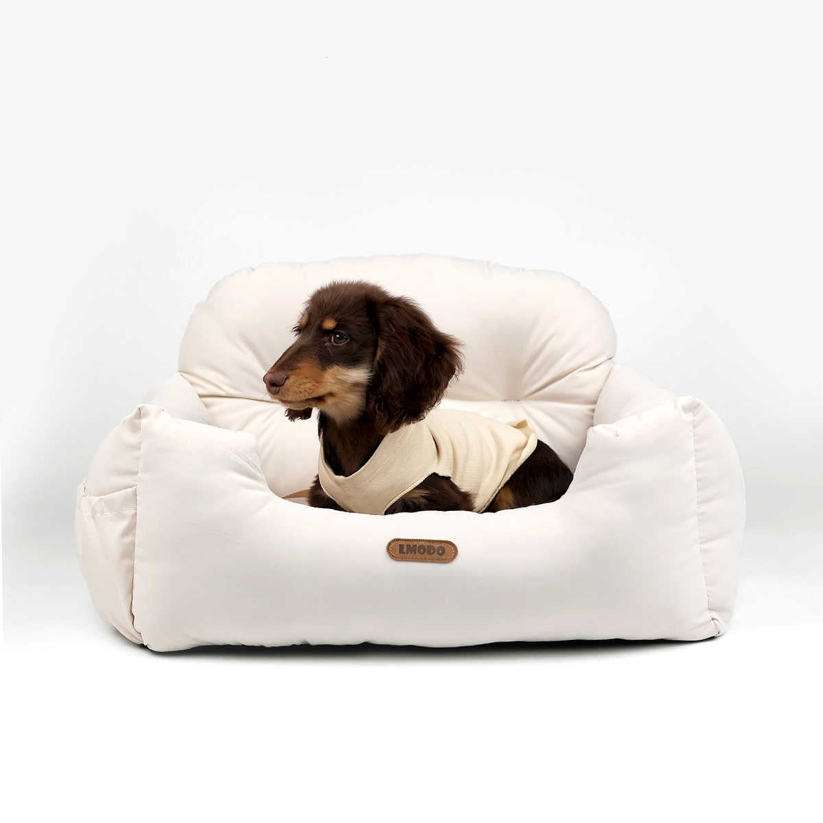 KTX-409107 Milky White Suede Pet Car Nest Kennel Seat with PP Cotton Lining - Free Size 50x40x30cm