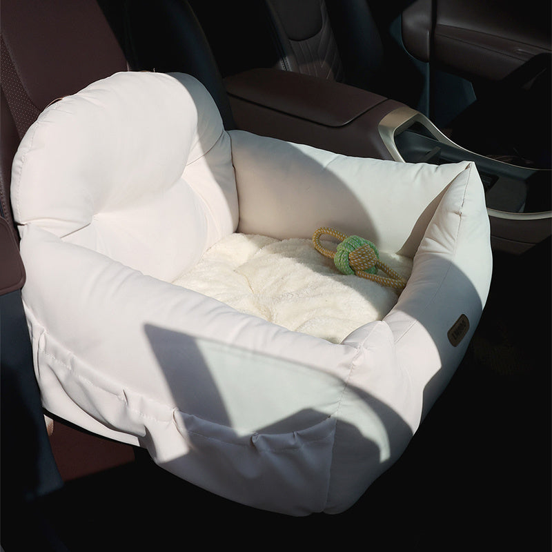 KTX-409107 Milky White Suede Pet Car Nest Kennel Seat with PP Cotton Lining - Free Size 50x40x30cm