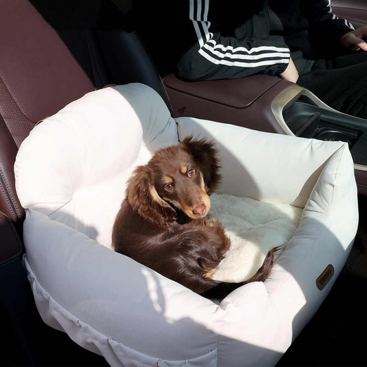 KTX-409107 Milky White Suede Pet Car Nest Kennel Seat with PP Cotton Lining - Free Size 50x40x30cm