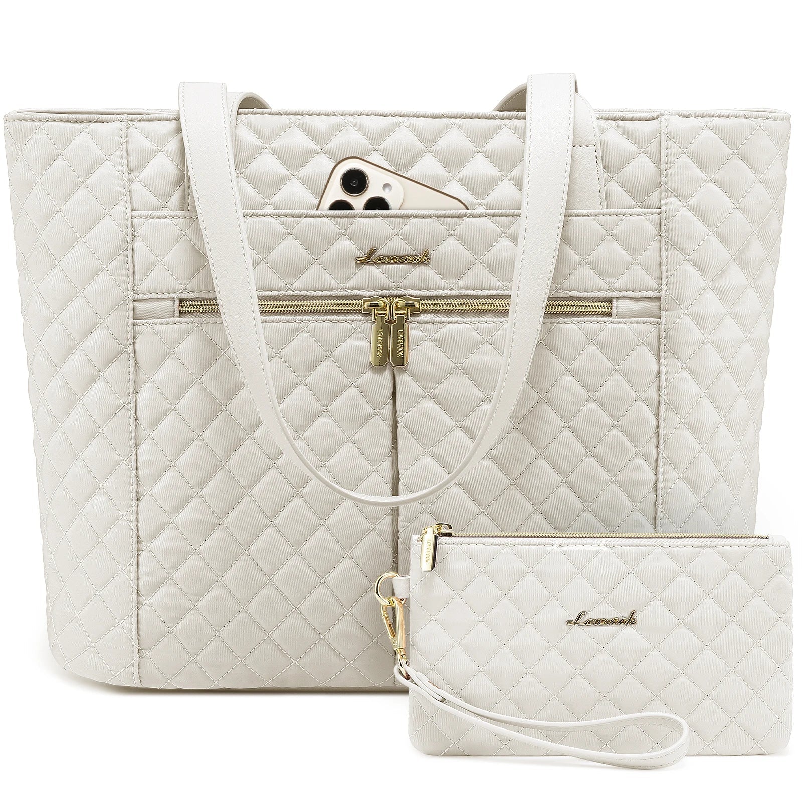 KTX-409363 Quilted Laptop Tote Bag Set with Clutch Purse and Stylish Shoulder Bags for Work or Travel