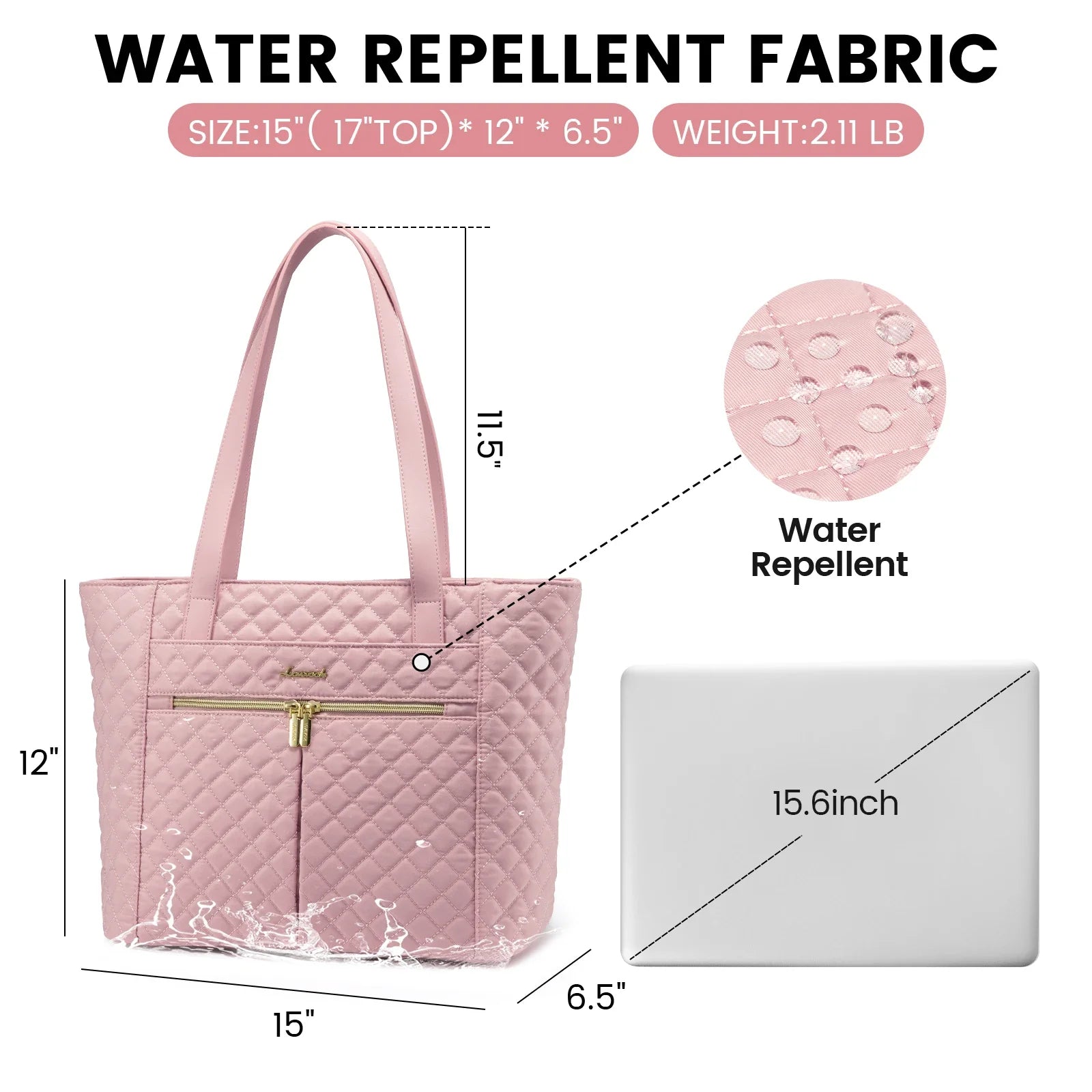 KTX-409363 Quilted Laptop Tote Bag Set with Clutch Purse and Stylish Shoulder Bags for Work or Travel