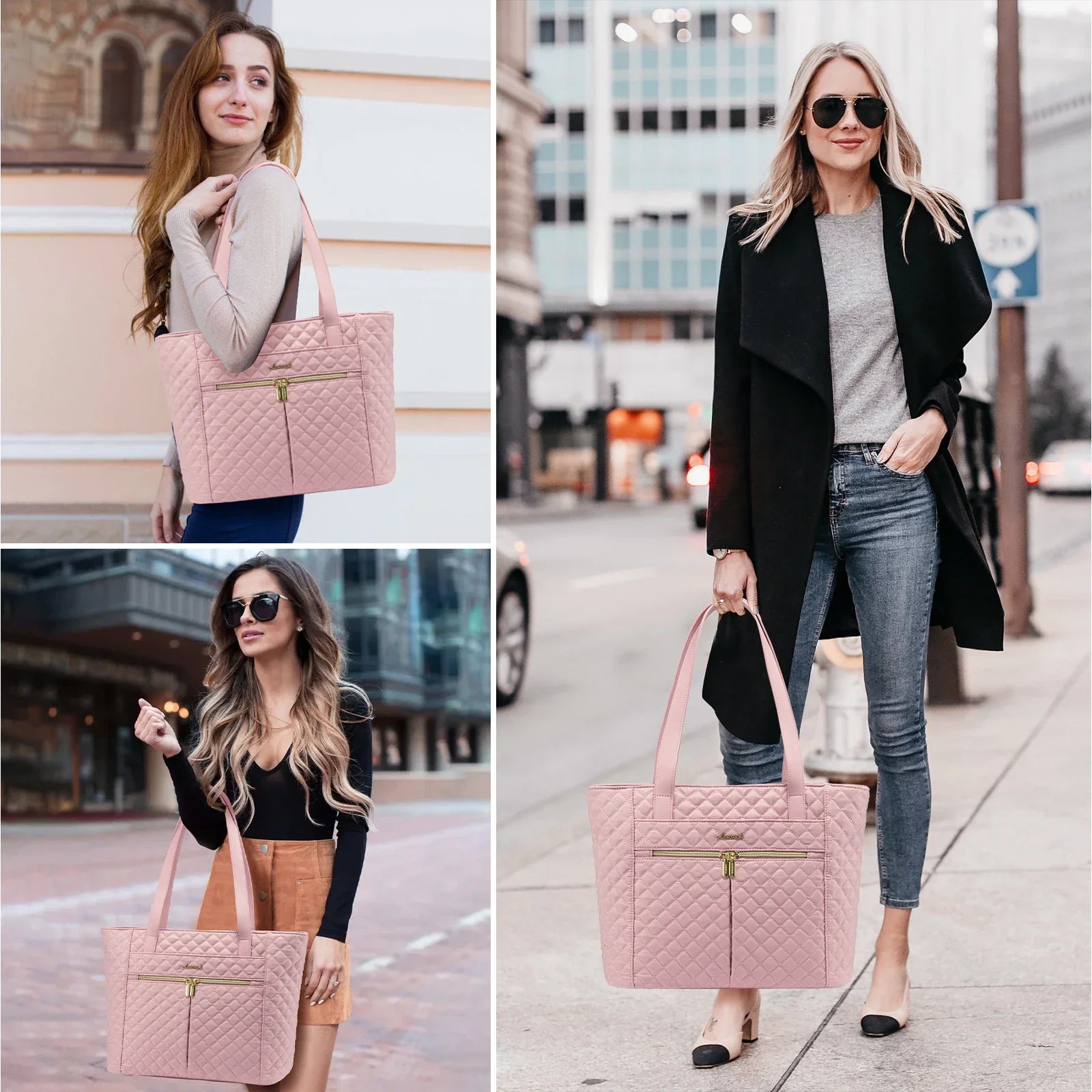 KTX-409363 Quilted Laptop Tote Bag Set with Clutch Purse and Stylish Shoulder Bags for Work or Travel