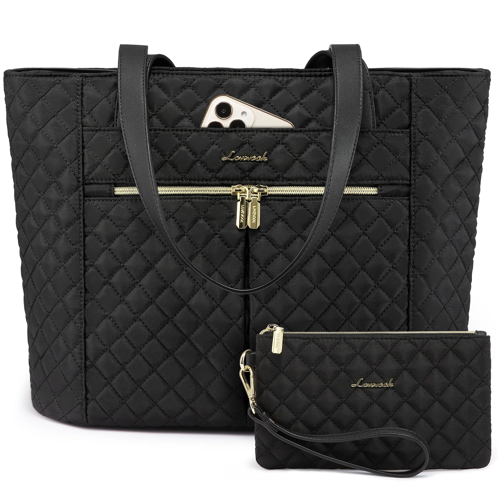 KTX-409363 Quilted Laptop Tote Bag Set with Clutch Purse and Stylish Shoulder Bags for Work or Travel