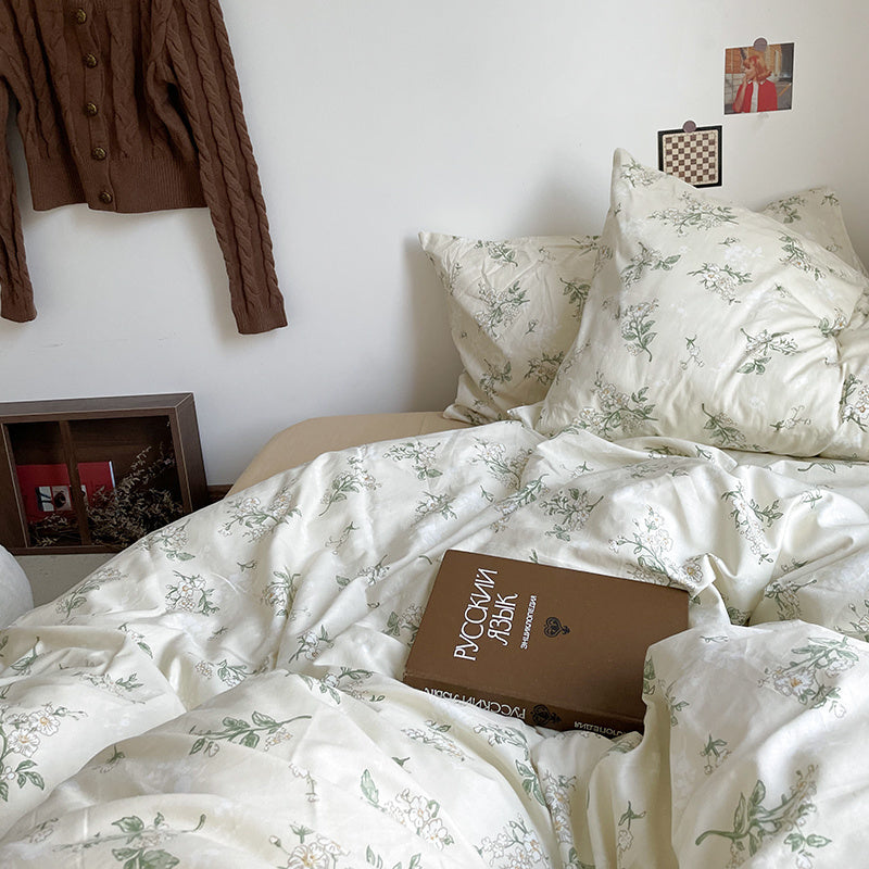 KTX-409811 Floral Cotton Bedding Set 4-Piece for Summer - Available in Multiple Sizes