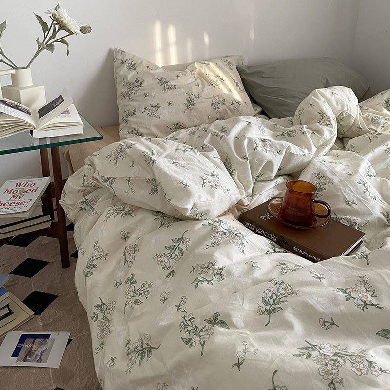 KTX-409811 Floral Cotton Bedding Set 4-Piece for Summer - Available in Multiple Sizes