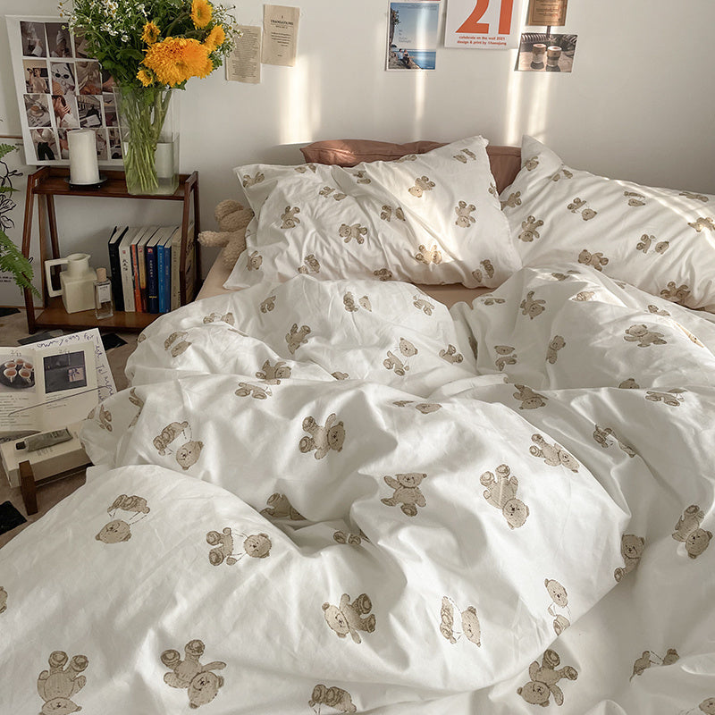 KTX-409811 Floral Cotton Bedding Set 4-Piece for Summer - Available in Multiple Sizes