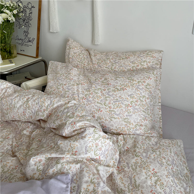 KTX-409811 Floral Cotton Bedding Set 4-Piece for Summer - Available in Multiple Sizes