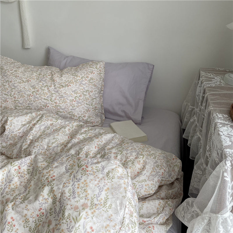 KTX-409811 Floral Cotton Bedding Set 4-Piece for Summer - Available in Multiple Sizes