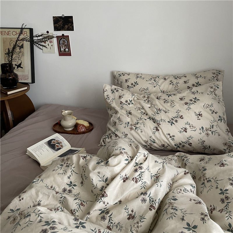 KTX-409811 Floral Cotton Bedding Set 4-Piece for Summer - Available in Multiple Sizes