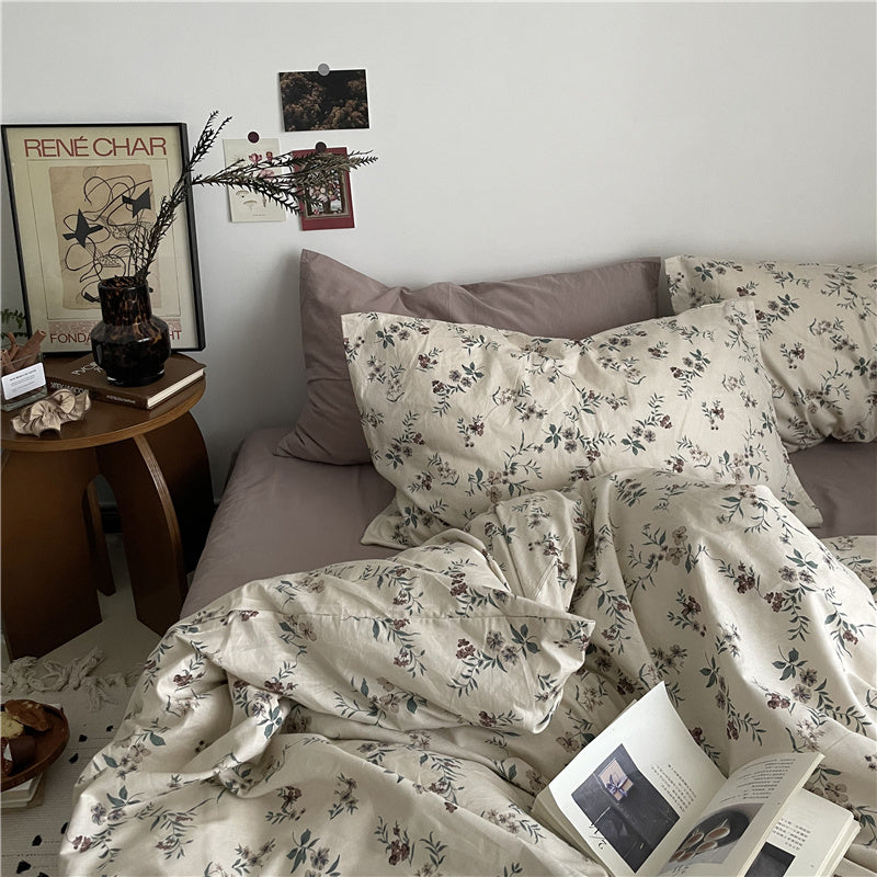 KTX-409811 Floral Cotton Bedding Set 4-Piece for Summer - Available in Multiple Sizes
