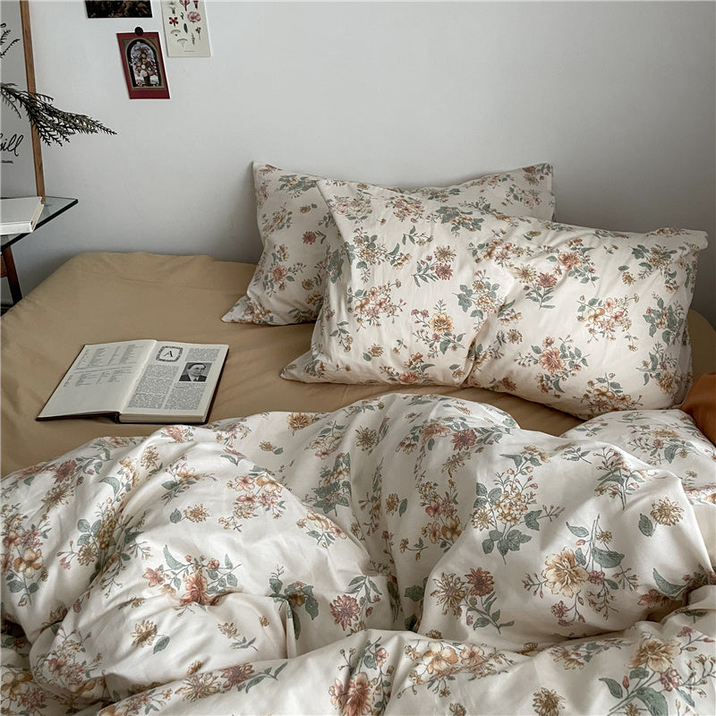 KTX-409811 Floral Cotton Bedding Set 4-Piece for Summer - Available in Multiple Sizes