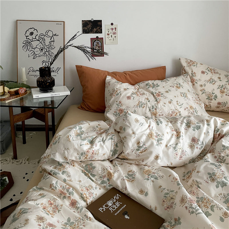 KTX-409811 Floral Cotton Bedding Set 4-Piece for Summer - Available in Multiple Sizes